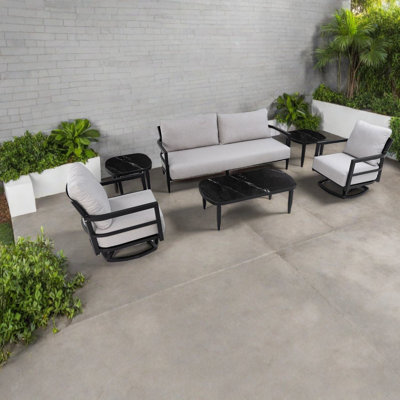 Ensemble de canapés de patio moderne, tables en marbre d'aluminium, extérieur contemporain