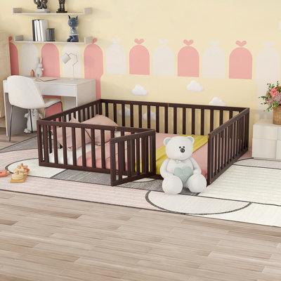 Wood Daybed Frame With Fence And Door