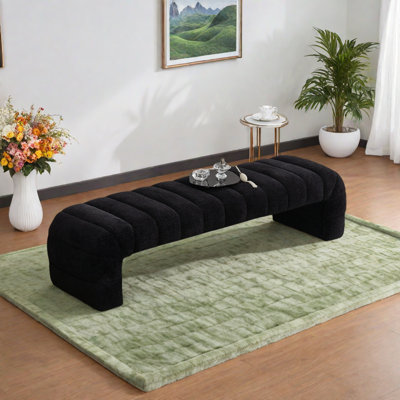 Wide Modern Upholstered Armless Bed Bench, Channel Tufted Couch Daybed Chaise, Chenille Ottoman Foot Stool For Living Room And Bedroom, Entryway by Latitude Run