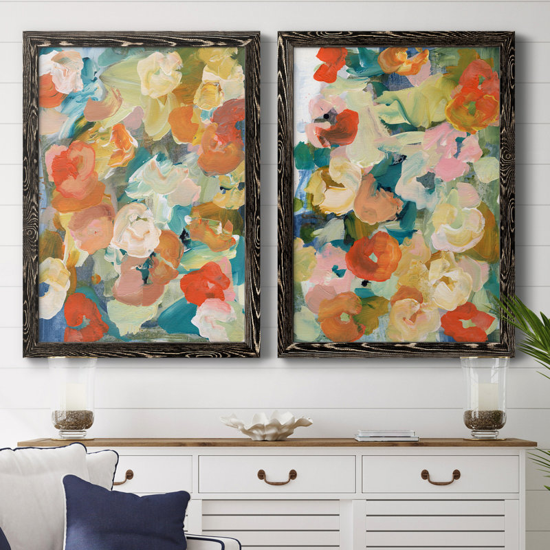 «Country Flowers I», ensemble de 2 peintures sur toile encadrées, Toile encadrée noire, H 31,5 po x l 47 po x P 1,5 po