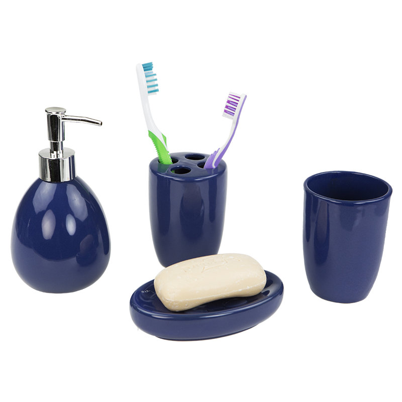 Tharsiga 4 Piece Bathroom Accessory Set, Navy