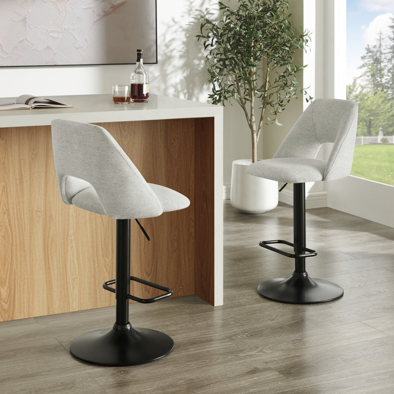 Roundhill Furniture Nuvia Contemporary Adjustable Barstool With Upholstered Swivel Seats, Set Of 2, Gray, Gray