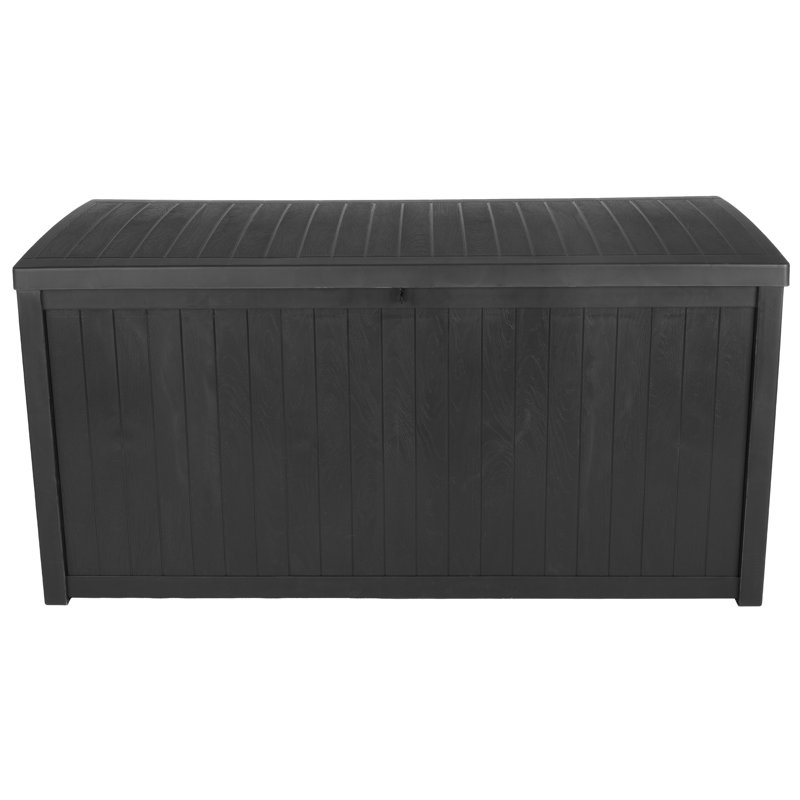 113 Gallon Black Faux Wood Lockable Deck Storage Box