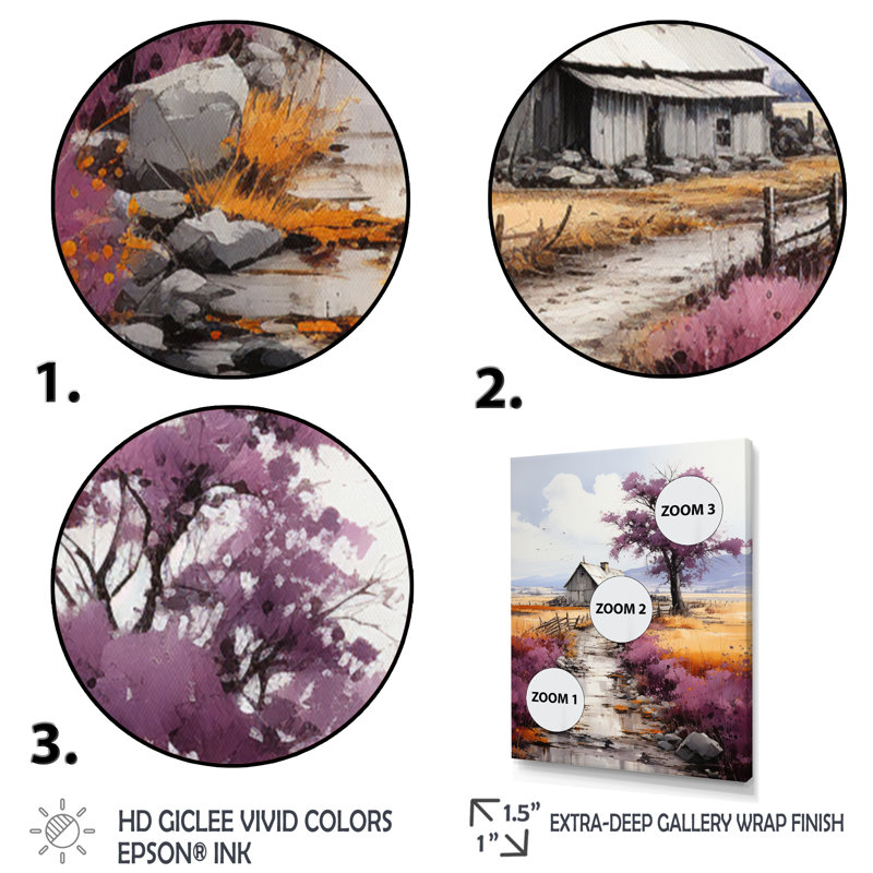 Héritage mauve campagnard, H 20 po x l 12 po x P 1 po, Impression noire sur toile encadrée