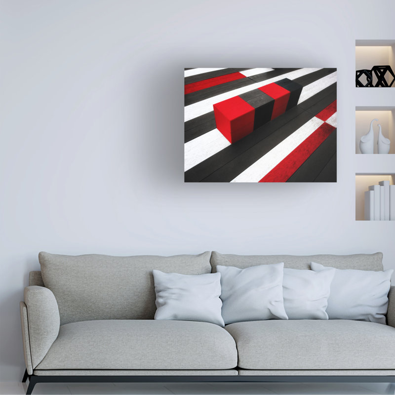«Harry Verschelden», art sur toile à contraste de planches rouges, H 14 po x l 19 po