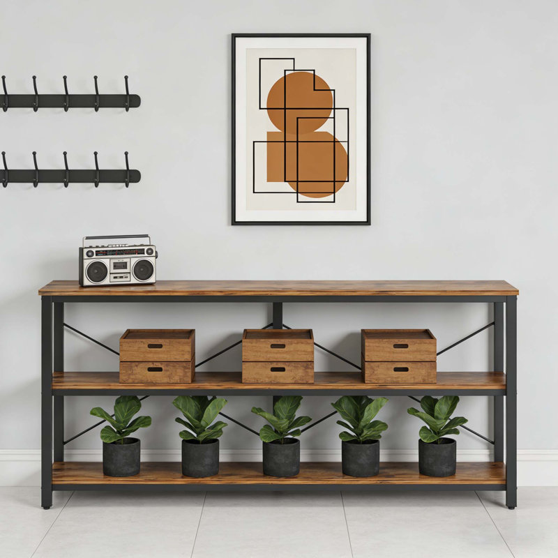 70.9" Console Table, 3-Tier Sofa Table with Metal Frame
