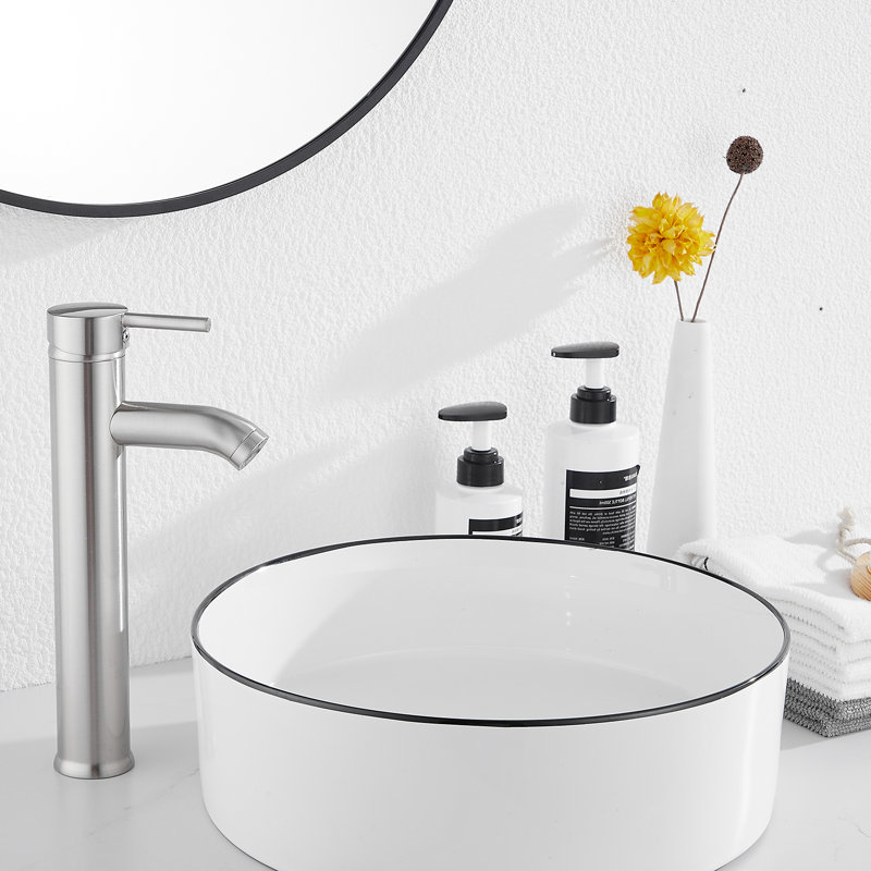 6688H - Lavabo vasque de salle de bain monocorps avec drain, Nickel brossé