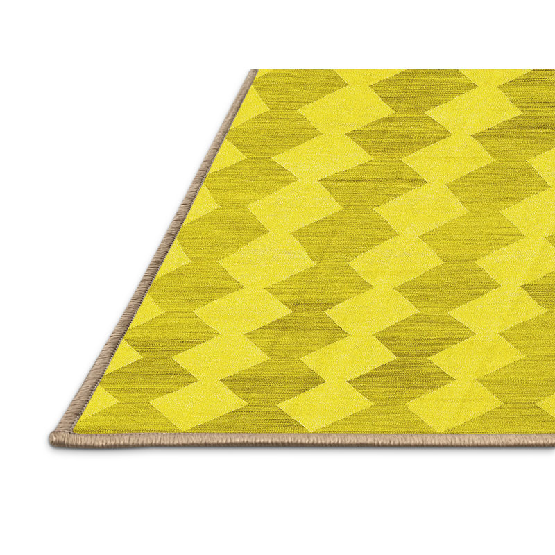 Tapis contemporains jaunes lavables à la machine 2784, Rectangle 7 pi x 9 pi