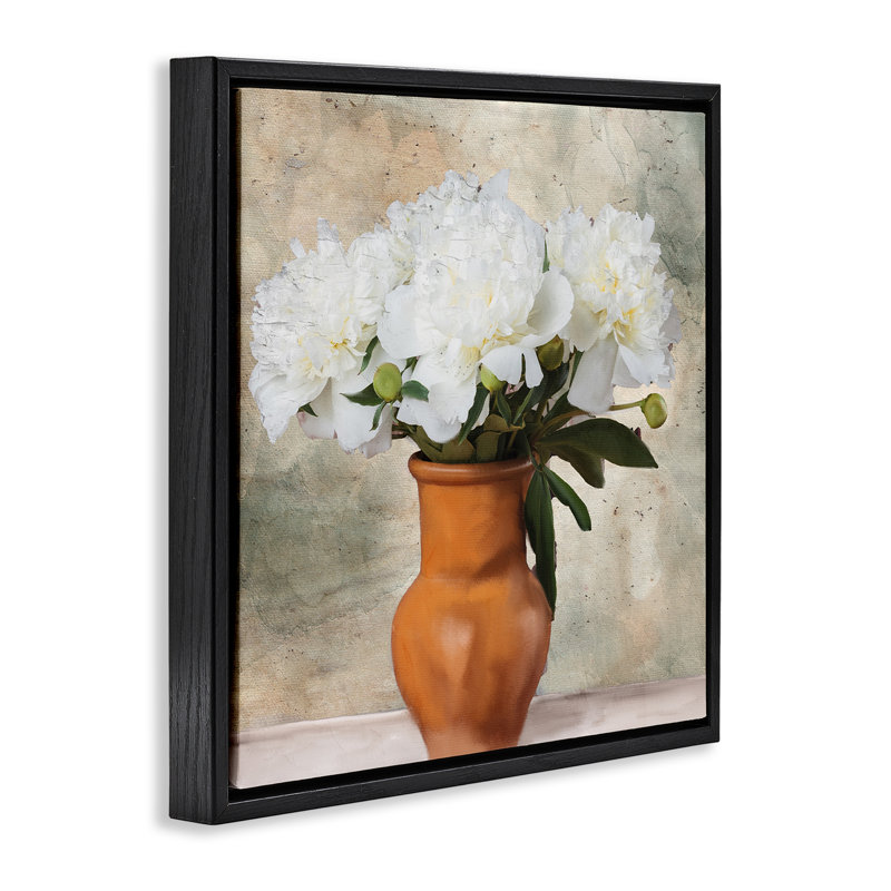 «Rustic Terracotta Vase» par Kim Allen, Cadre flottant noir de jais, H 18 po x l 18 po