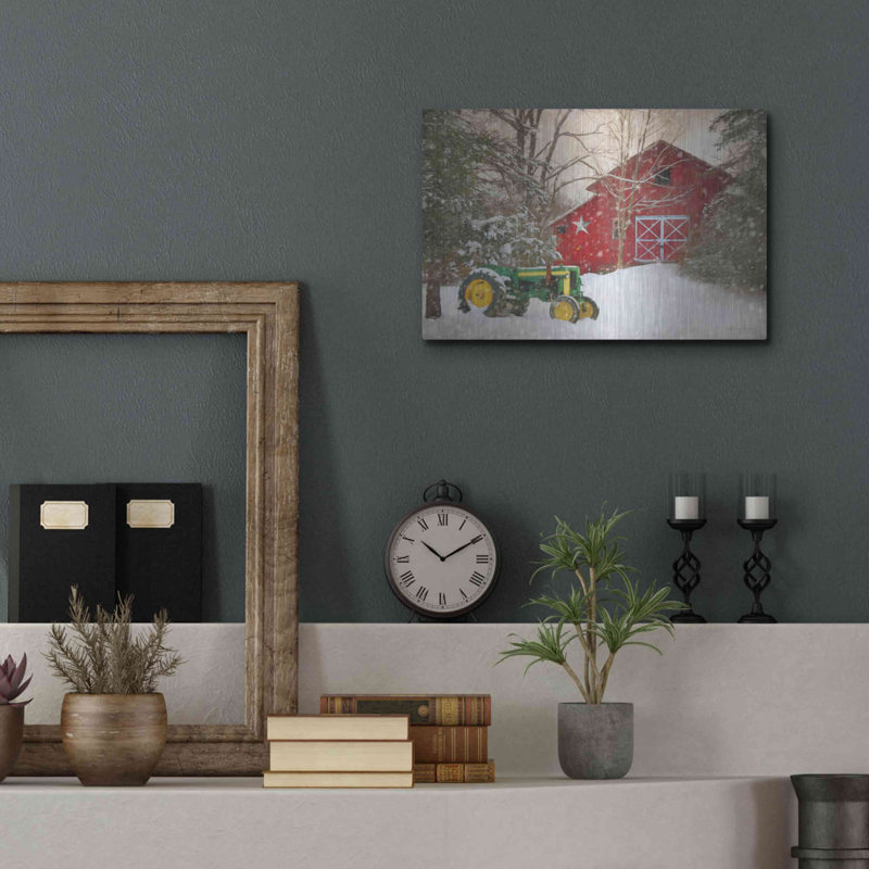 «Winter at the Barn» par Lori Deiter, art mural en métal, H 12 po x l 16 po