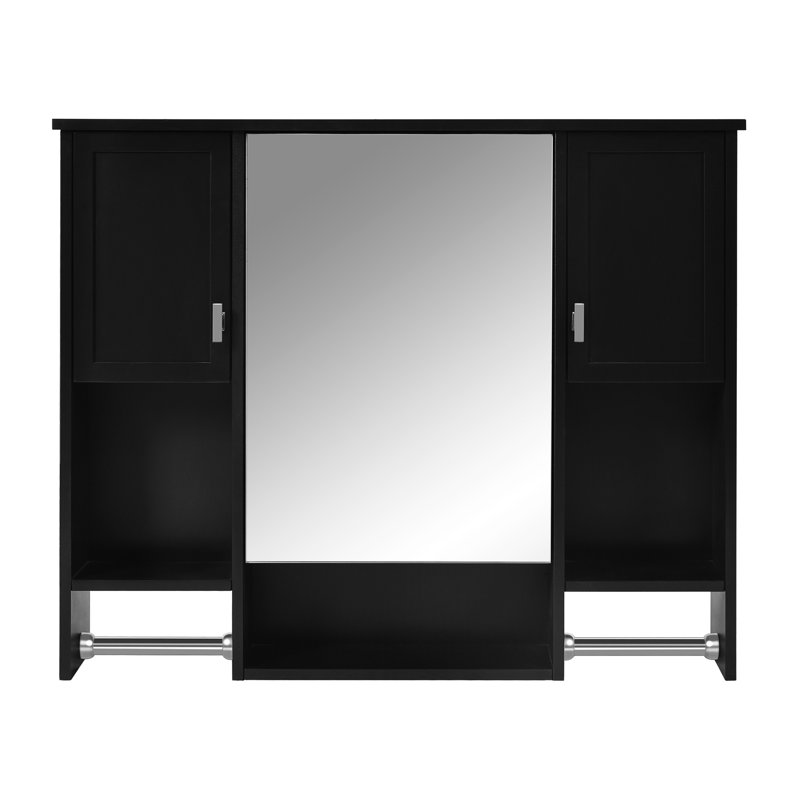 Armoire de rangement murale moderne 35 po x 28 po, armoire de salle de bain murale avec miroir, armoire à pharmacie avec barre à serviettes