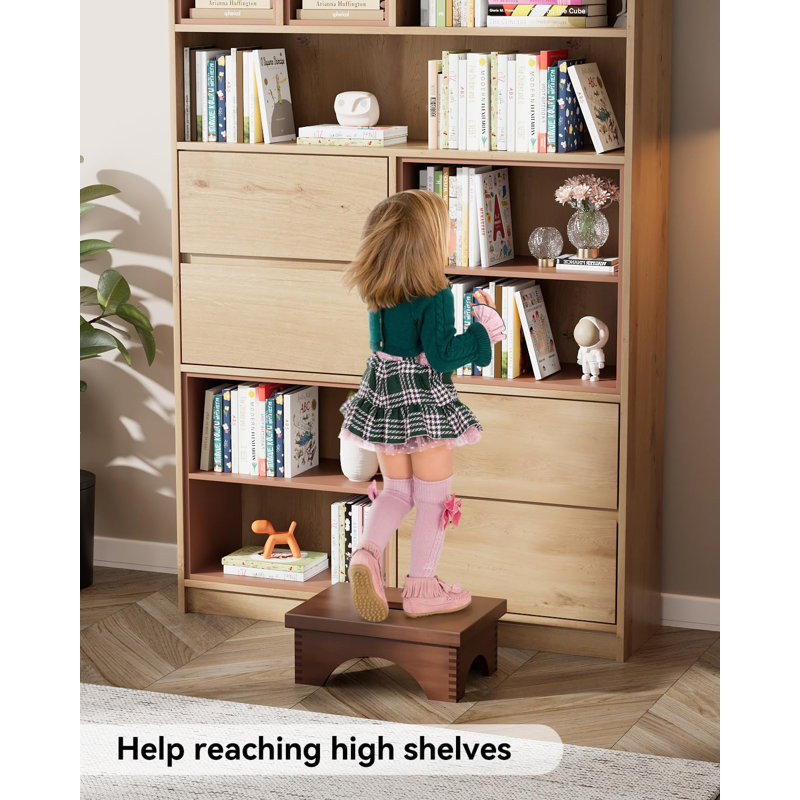  Dark Walnut Wooden Step Stool - Lightweight, Sturdy, Versatile For Home Use