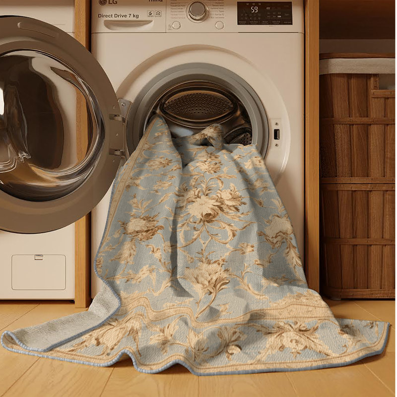 Tapis gris français lavable à la machine, Rectangle 5 pi x 7 pi