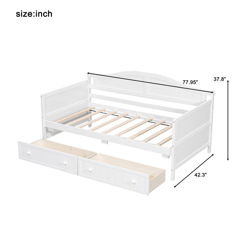 Lit de jour simple en bois avec 2 tiroirs et canapé, aucun sommier nécessaire, lit multifonctionnel peu encombrant pour la chambre ou le salon, blanc