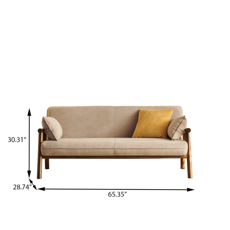 Canapé 65,35 po à trois places en chenille brun clair avec coussins., H 30,31 po x l 65,35 po x P 28,74 po, 3