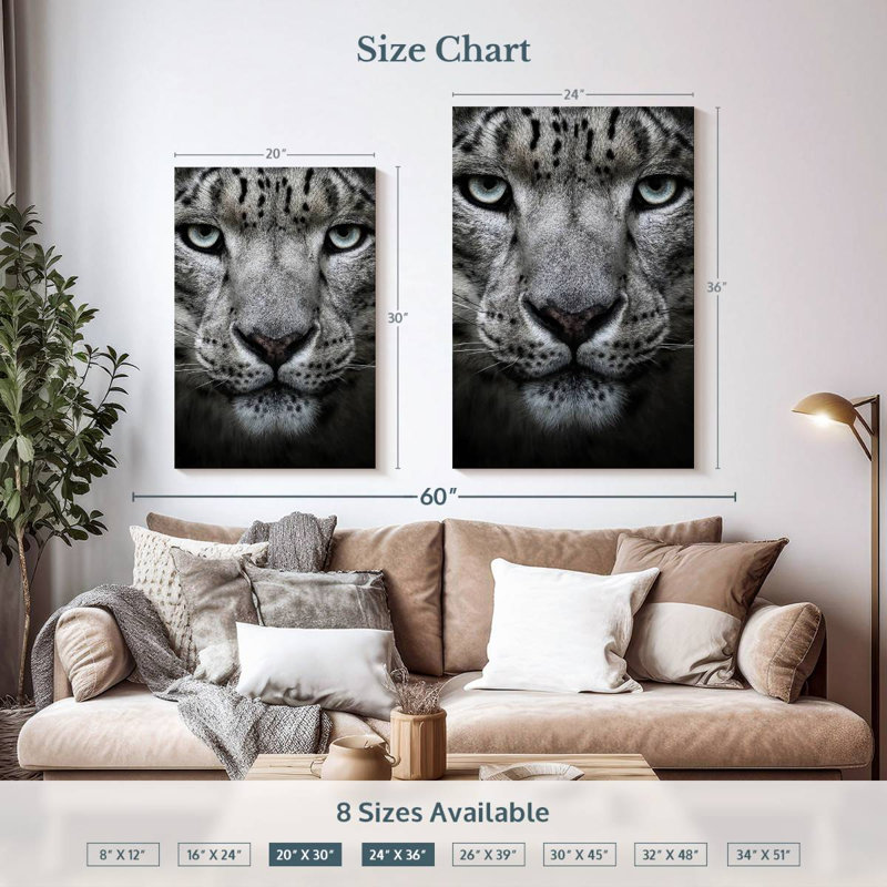 Brampt Snow Leopard Face, 36" H x 24" W