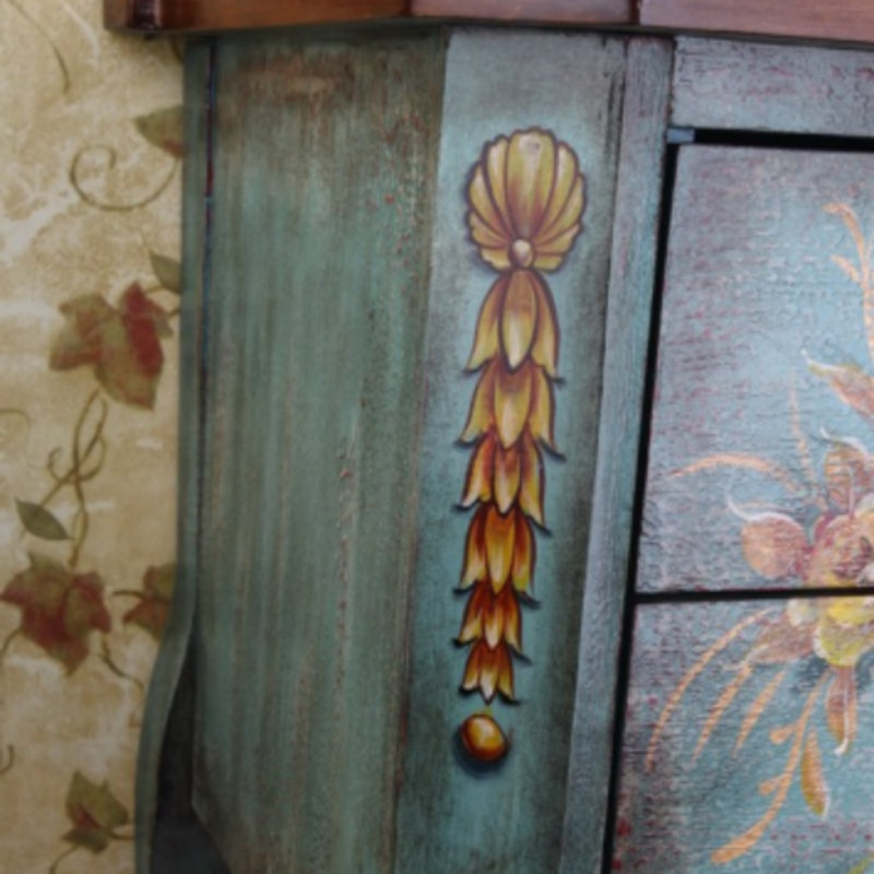 Hand-Painted Blue Entryway Cabinet Accent Chest