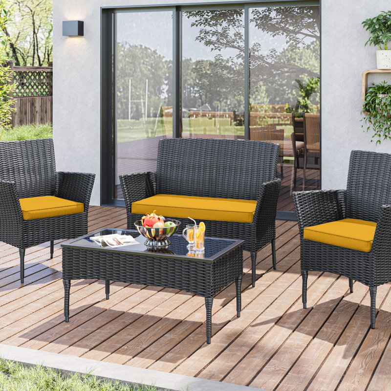 3-Piece Outdoor Seat Cushion Set, Yellow