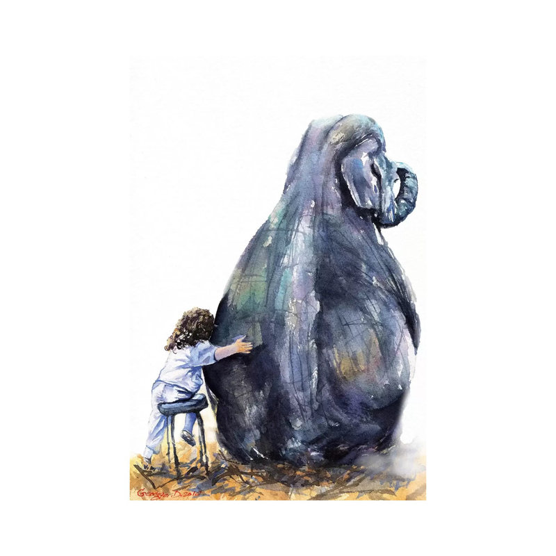 «Elephant and Girl» par George Dyachenko - peinture sur toile tendue, H 26 po x l 18 po x 1,5 po