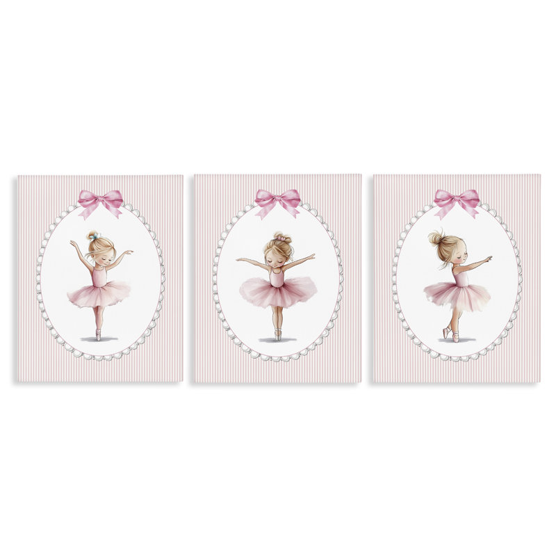 Ballerines dansantes en rose, ensemble de 3 toiles, design par Christine Simpson Art, H 14 po x l 11 po