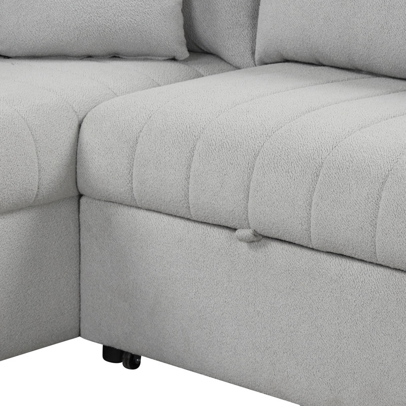 82.6" L-Shaped Sectional Pull Out Sofa Bed Sleeper Sofa With Two USB Ports, Gray Polyester