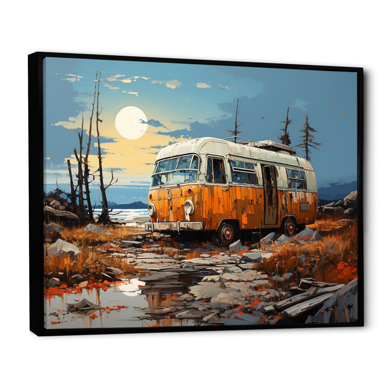 Minimalisme camping van voyage sur toile, H 12 po x l 20 po x P 1 po, Cadre flottant noir
