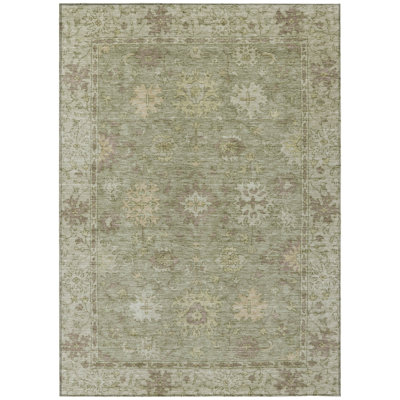 Machine Washable Indoor/Outdoor Xhevrie Sage Rug