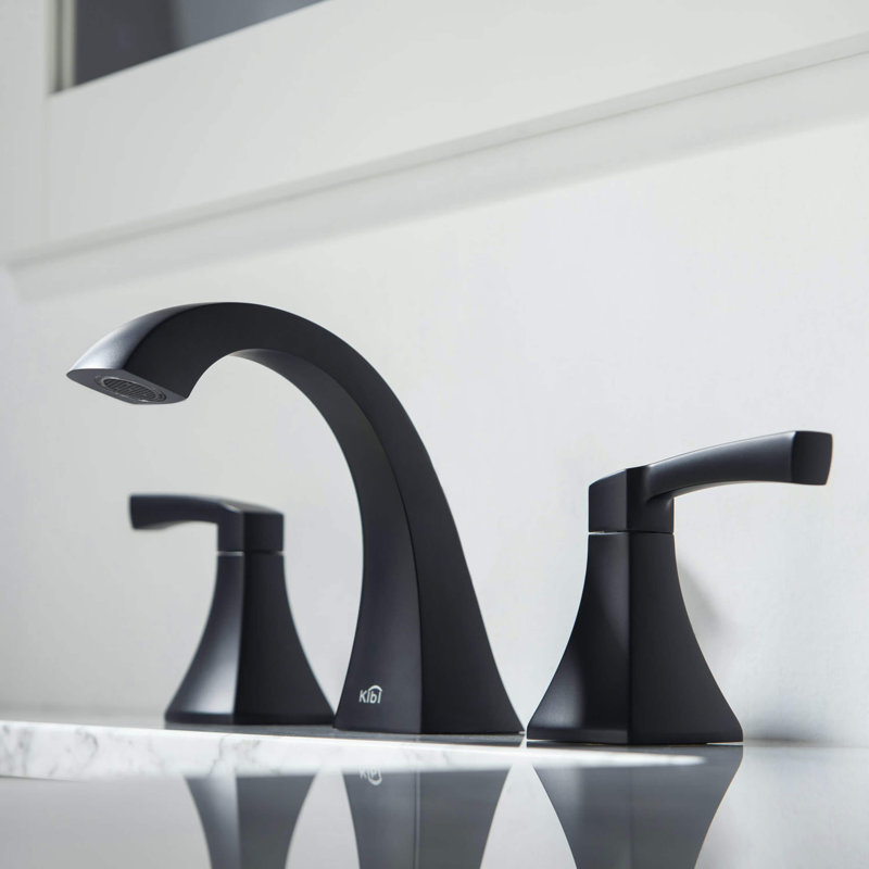 Pyramid Widespread Bathroom Faucet 3 Hole, 2-handle Bathroom Sink Faucet with Drain Assembly, Black