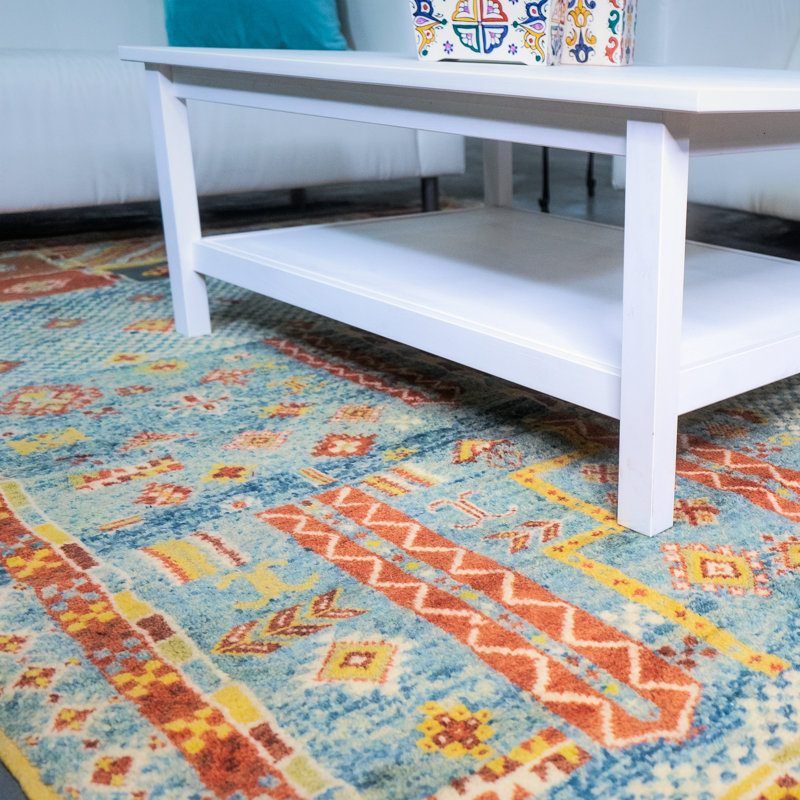 Tapis unique en laine noué à la main de style traditionnel bleu de 6 pi 6 po x 10 pi 7 po Pennye