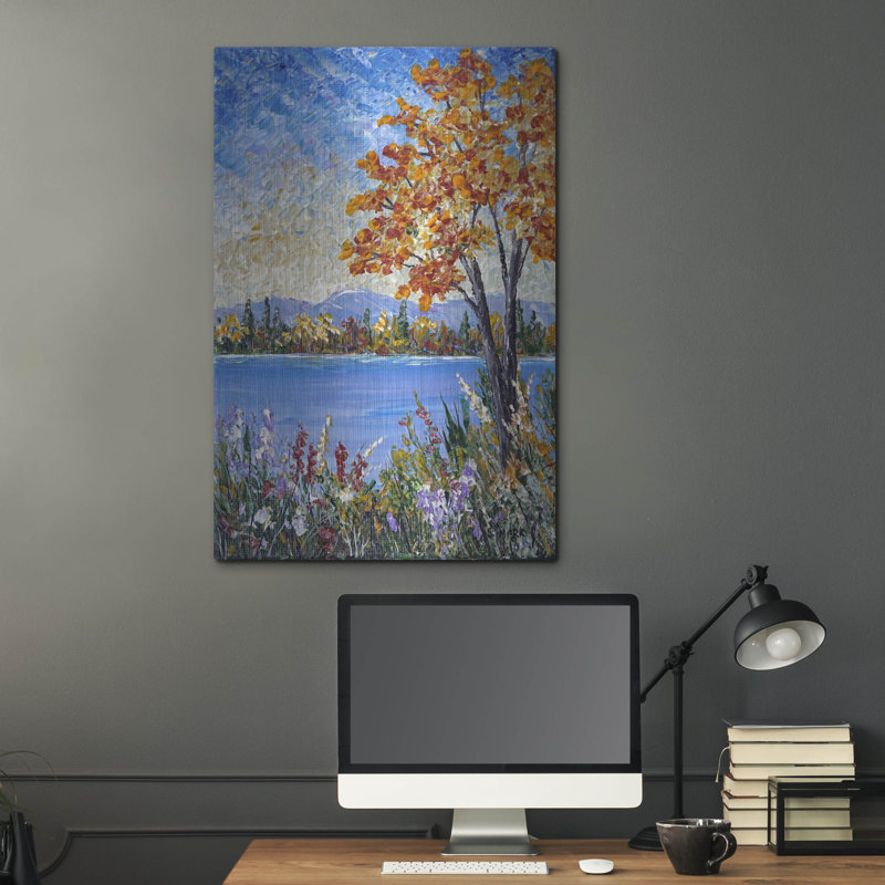 «Autumn Lake» par Sharon Mark, art mural en métal, H 16 po x l 12 po