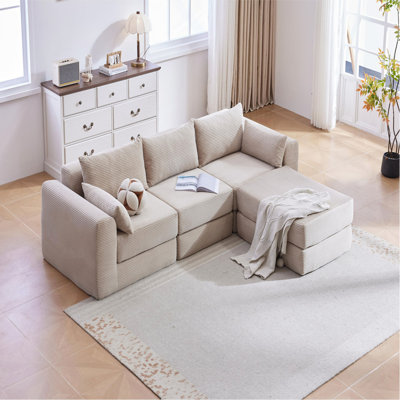 Ensemble de canapé de canapé modulaire rembourré, ensemble de canapé de salon modulaire en forme de L de 100 po avec 5 coussins, canapé-lit bricolage pour salon, appartement, chambre à coucher, chameau