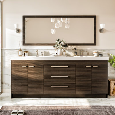 Wauconda 84 In. Gray Oak Double Sink Bath Vanity With Acrylic Top And Integrated Sinks