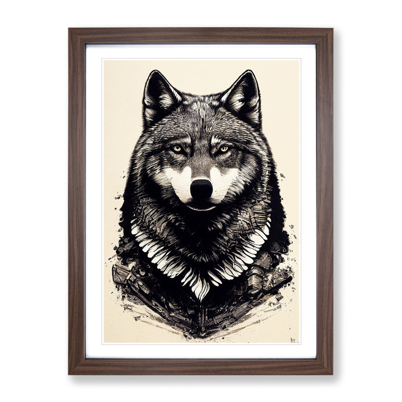 XV1022-5284X Wolf Sketch 1 Piece Single Picture Frame Wall Art, 64cm H x 46cm W, Brown