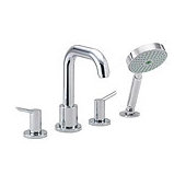 Garniture de robinet de baignoire romaine à fixation sur plateau à poignées doubles avec inverseur et douche à main Focus S