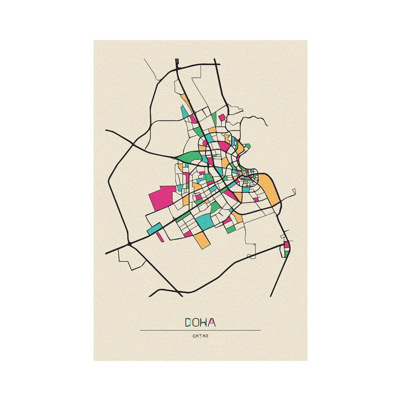 Doha, Qatar Map by Ayse Deniz Akerman - Wrapped Canvas Print