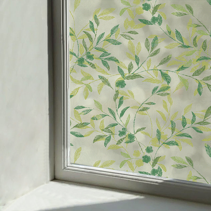 French Retro Spring & Summer Green Fern White Lace Window Film