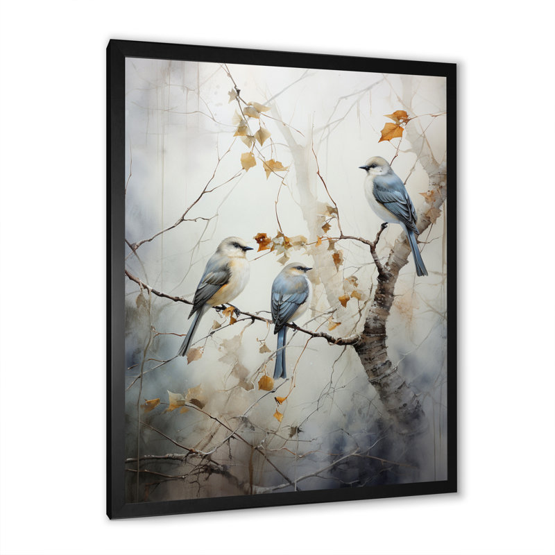 Bird Silent Watcher II - Art mural oiseau, H 44 po x l 34 po x P 1,5 po, Cadre simple noir