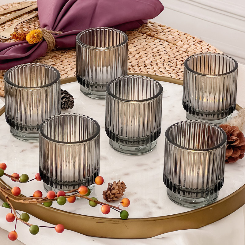 Ensemble de porte-votives de table en verre 6 pièces, gris