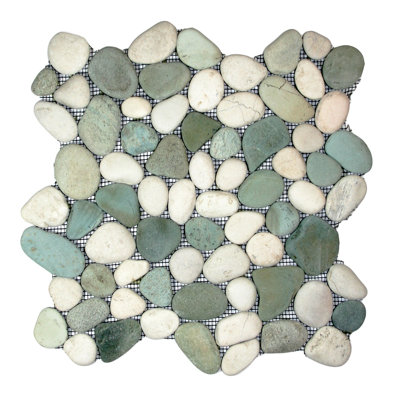 Ganges Sea Green/White/White Natural Stone Mosaic Tile 12" x 12" Mesh Backed Random - 1 Sq. Ft.