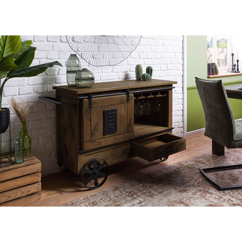 Railway Solid Wood Bar Cart, Brown/White/Pink