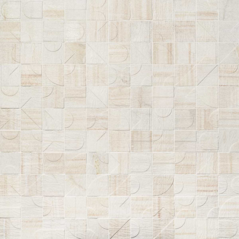 Trevino 4x4 Carved 3D Satin Basalt Stone Tile, Sabbia White