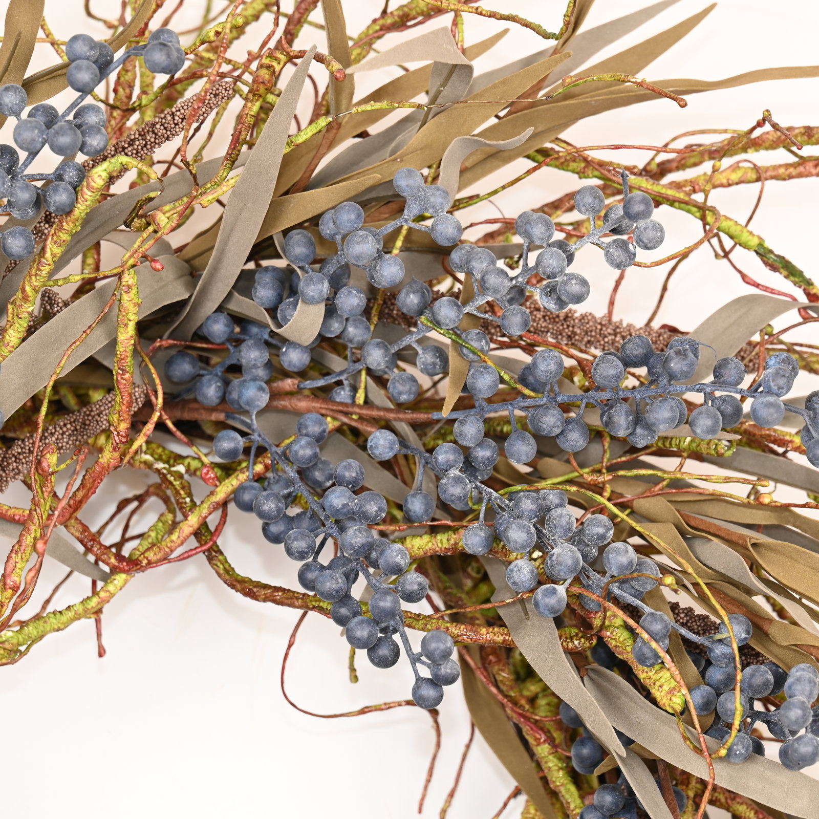26" Handcrafted Grass, Berry Thanksgiving Wreath, Blue