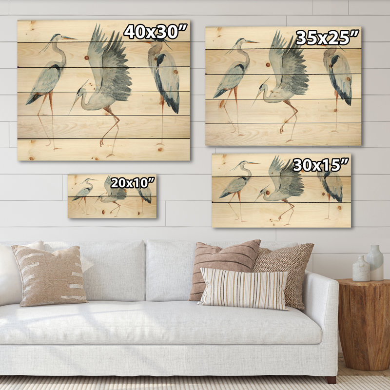 Heron oiseaux II - impression traditionnelle sur bois de pin naturel, H 30 po x l 40 po x P 0,78 po