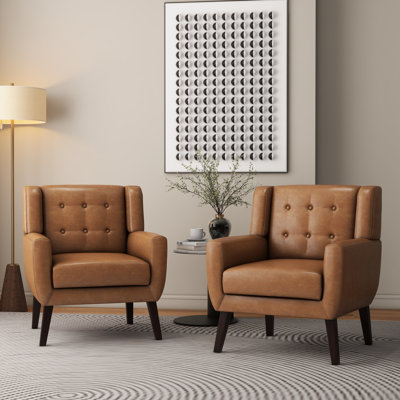 Jaqueze Upholstered Brown Faux Leather Tufted Square Arm Accent chair