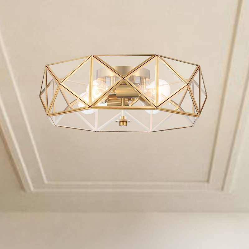 4 - Light 16.93" Unique/Statement Geometric Flush Mount, Brass Dust