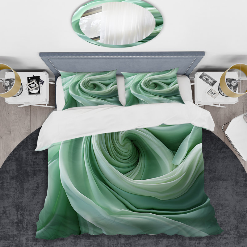 Ensemble de housse de couette Green Soft Fractal Spirals II - Abstract Spirals