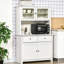 Buffet de cuisine 63,5 "avec huche, armoire de rangement pour garde-manger avec 4 tablettes, tiroirs, portes en verre encadrées, comptoir à micro-ondes ouvert