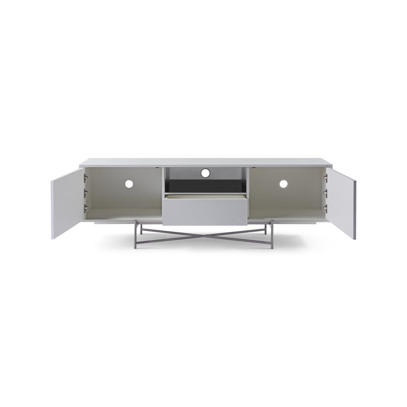 Anacely TV Stand for TVs up to 78", White/Dark Chrome