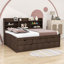 Base de lit en bois avec matelas et tablettes intégrées, trois tiroirs de rangement et un lit gigogne-983863272-925802127