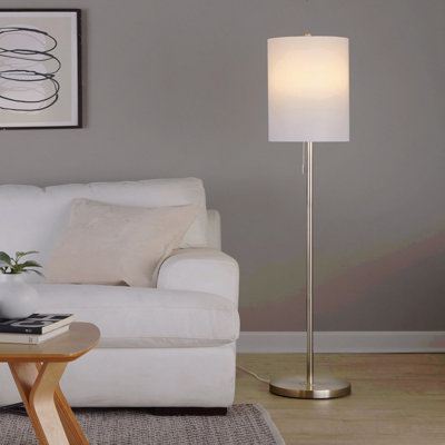 62" Contemporary Metal Floor Lamp In Brushed Nickel With White Textured Linen Shade From Grandview Gallery By Lumisource